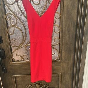 Banana Republic Red Sheath Midi Dress V-Neck Sleeveless